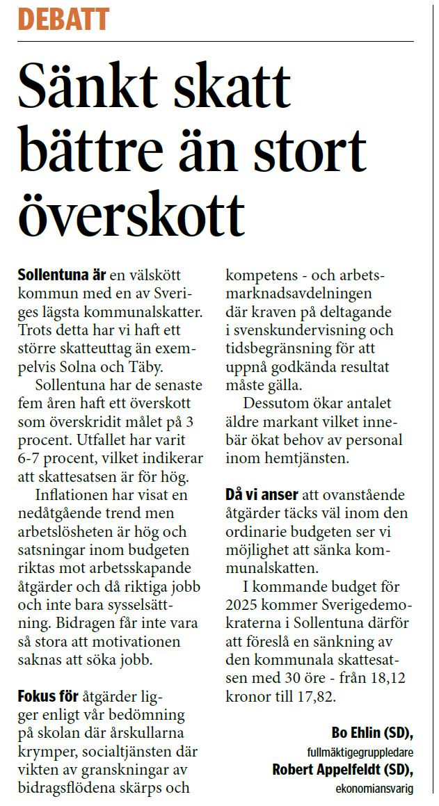 Sänkt skatt bättre än stort överskott